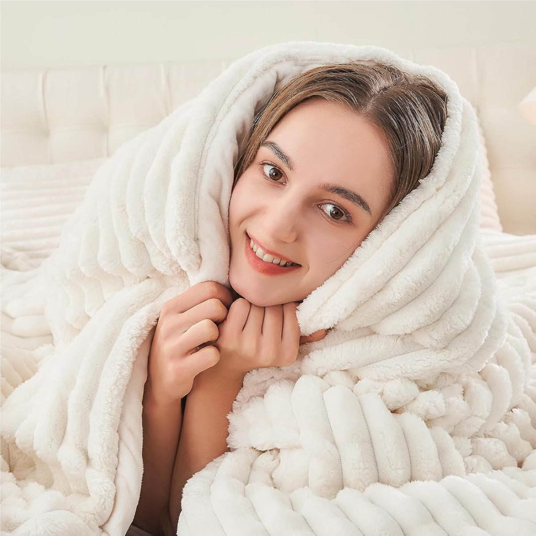 BEDELITE Fleece-Bettwäsche-Set für Queensize-Betten, super weich und warm, flauschig, weiss, luxuriö