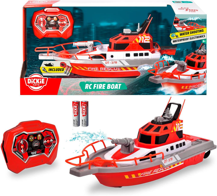 Dickie Toys – Feuerwehrboot – ferngesteuertes Boot für Kinder ab 6 Jahren, mit Wasserspritzfunktion