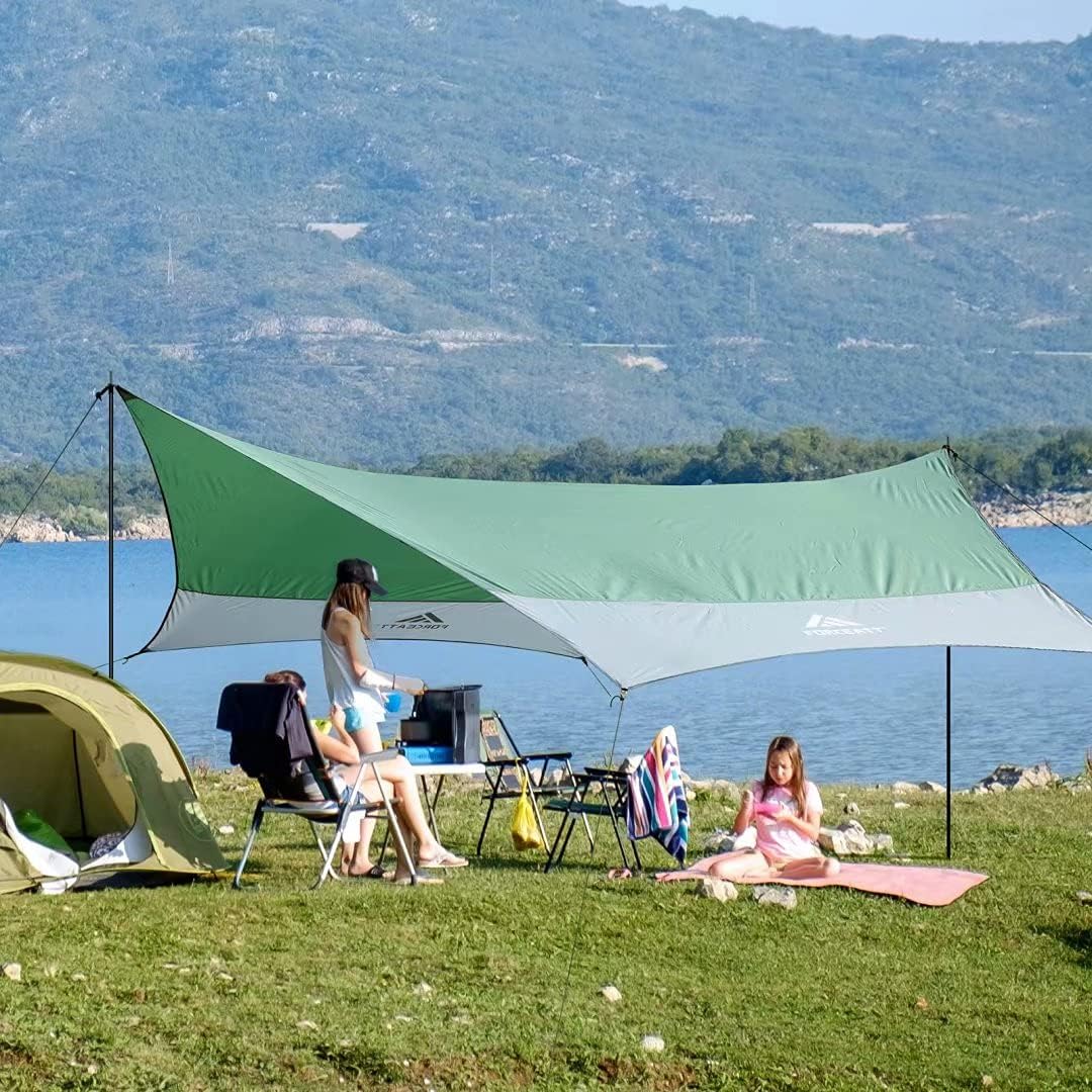 Forceatt Zeltplane, 3,7 * 4,3 m Tarp Ultraleicht mit 6 Umreifungspunkten, Anti-UV &amp; wasserdicht Tarp