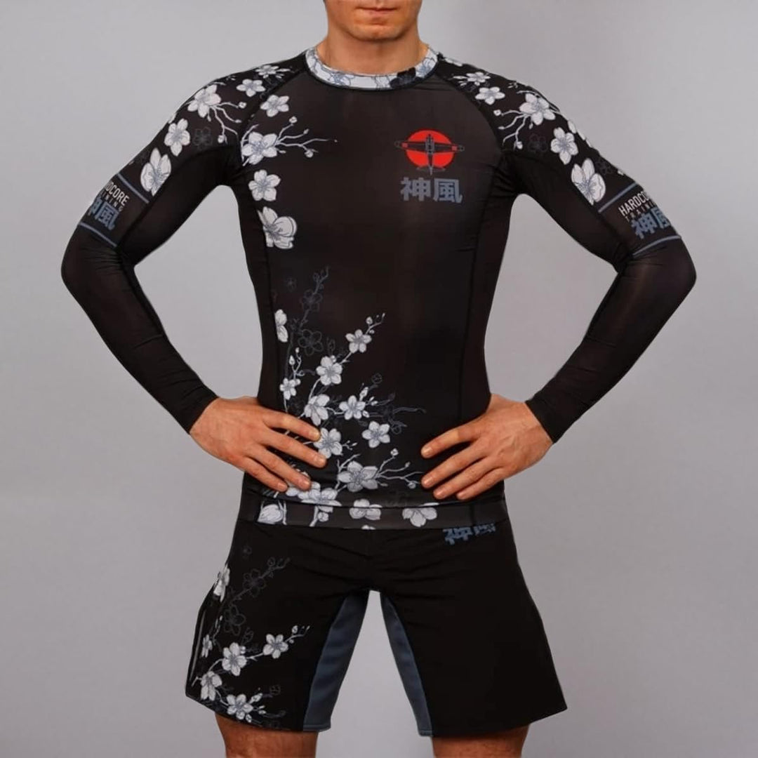 Hardcore Training Rash Guard Men's Kompressionshemd Herren Lange Ärmel Grappling Jiu Jitsu MMA Fitne