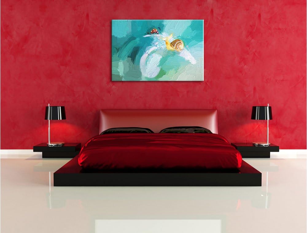 Pixxprint eine Schnecke und Marienkäfer als Leinwandbild/Grösse: 100x70 cm/Wandbild/Kunstdruck/ferti