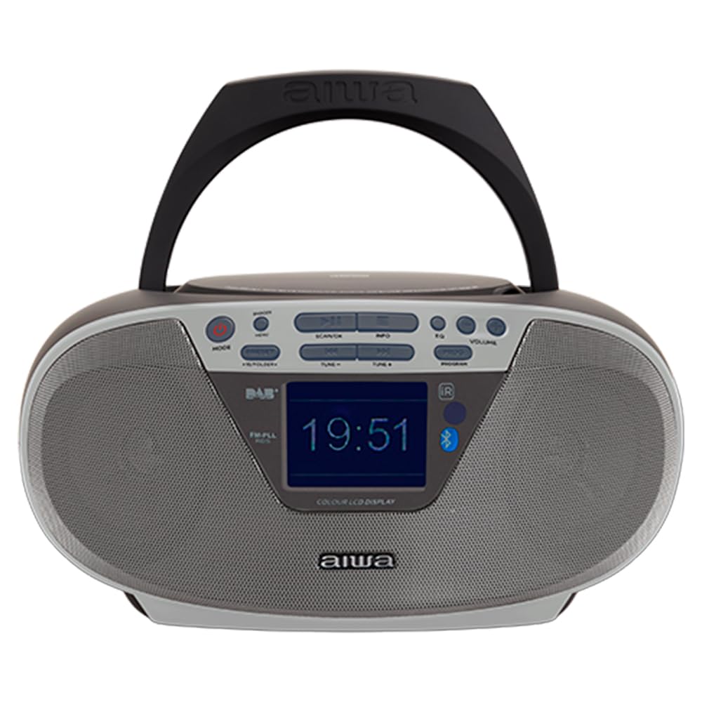 Aiwa BBTU-500DAB/SL DAB+ tragbares CD-Radio mit Farbdisplay, 6,1 cm (2,4 Zoll), Bluetooth 5.0, USB,