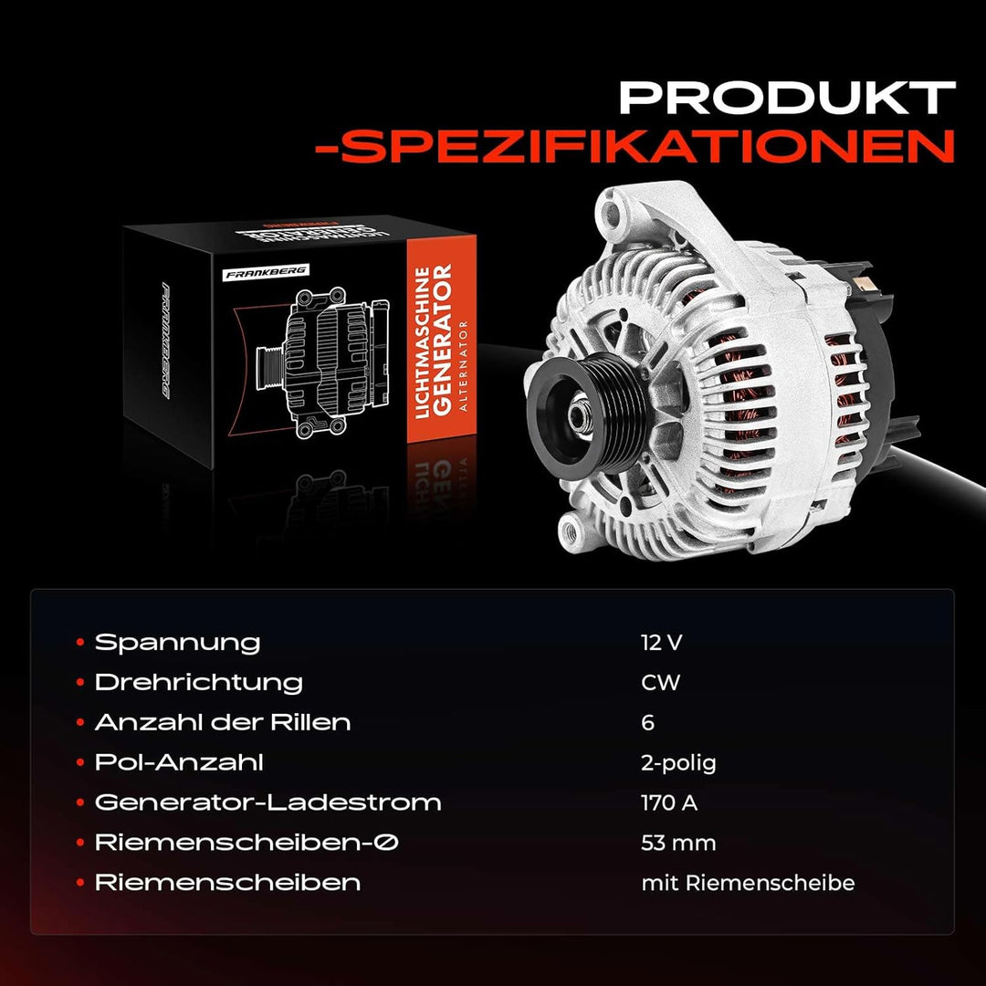 Frankberg Lichtmaschine Generator Kompatibel mit 5er E60 2002-2010 5er Touring E61 2004-2010 6er E63