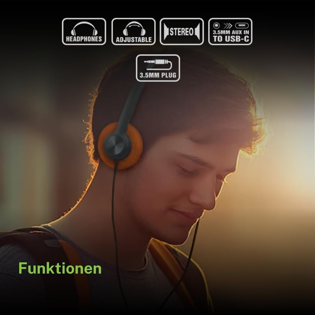 MUSE M-206 CF Stereo-Kopfhörer | 3,5 mm Klinke mit USB-C-Adapter | Leichtes Design mit verstellbarem