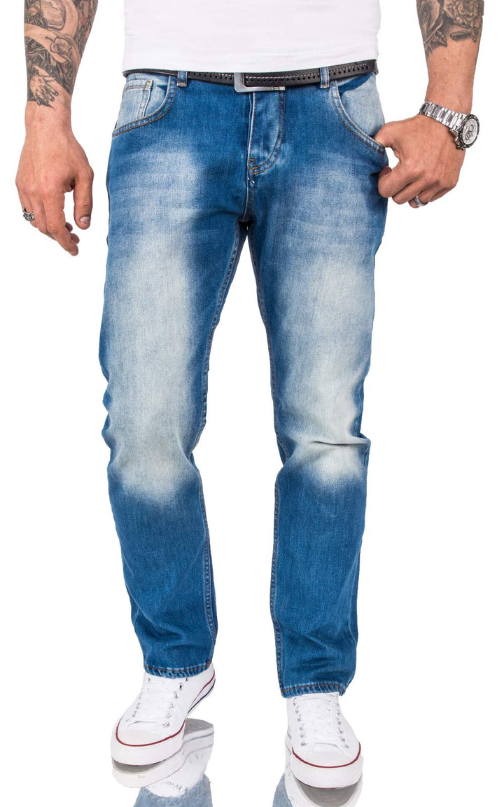 Rock Creek Herren Jeans Hose Denim Blau Straight-Cut Gerades Bein RC-2091 29W / 30L Blau - Rc-3119,
