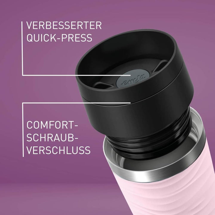 Emsa N20214 Travel Mug Wave Isolierbecher 0,36 Liter | neuer Komfort-Schraubverschluss | Edelstahl |