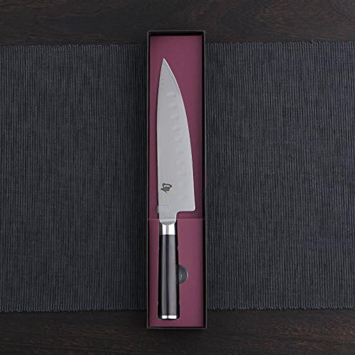 KAI DM-0719 Shun Kochmesser mit Kullenschliff, Black, 8 Zoll Kochmesser mit Kullenschliff Single, Ko