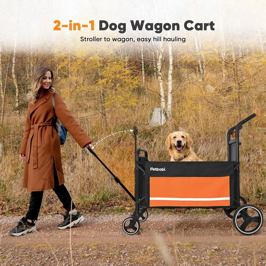 Petbobi 2-in-1 Schieb- &amp; Zug-Hundetrolley für mittelgrosse &amp; grosse Hunde, mit Zugangsrampe für alte