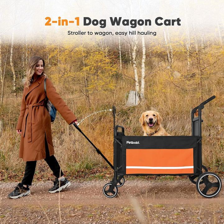 Petbobi 2-in-1 Schieb- &amp; Zug-Hundetrolley für mittelgrosse &amp; grosse Hunde, mit Zugangsrampe für alte