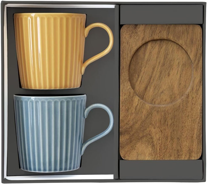 Easy Life Set mit 2 Tassen, 38 cl, Porzellan, mit Untertasse, ACCACIA TAKE A BREAK