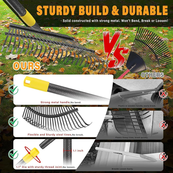 Rechen, Gartenlaubrechen Set - mit 32 Gallonen Laubsäcken und 2 Laubschaufeln, 202cm Laubrechen mit