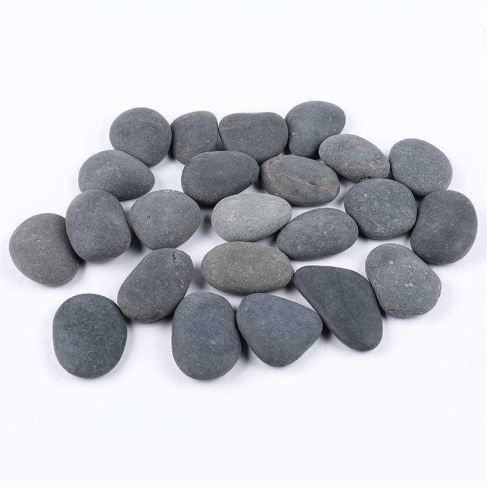 RockImpact 24 Grosse steine zum bemalen Dunkelgraue Strandkiesel, natürliche Flussfelsen mit glatter
