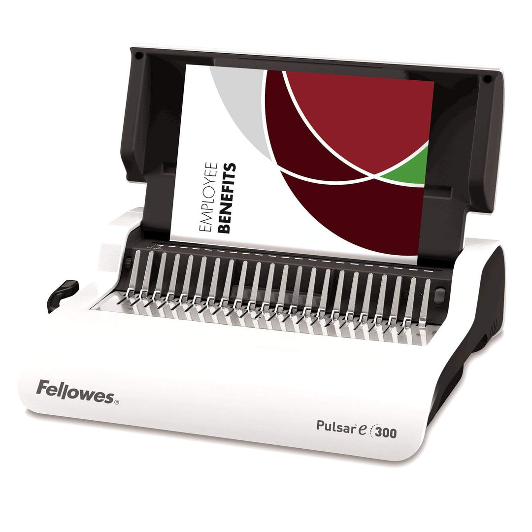 Fellowes 5620701 Kleinbüro Plastikbindegerät Pulsar-E 300 weiss/Silber, elektrisch Stanzleistung 20