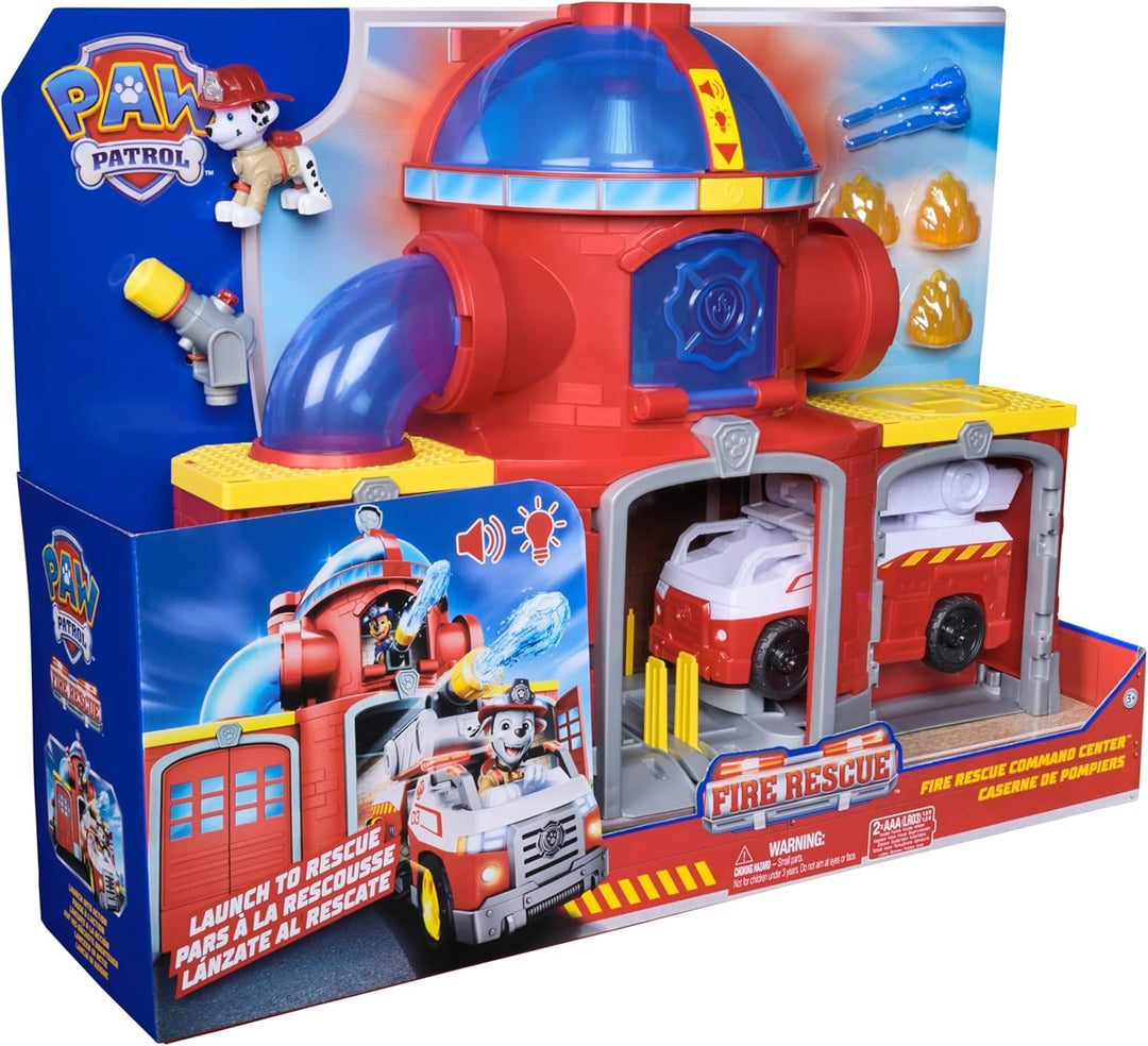 PAW PATROL – Fire Rescue Feuerwehr-Station mit Licht- und Soundeffekten, Wasserkanone, Rutschstange
