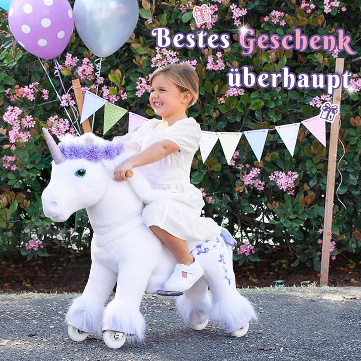 PonyCycle Einhorn Reitspielzeug, für Kinder 4–7 Jahre, 89cm Hoch, Einhorn auf Rollen mit Handbremse,