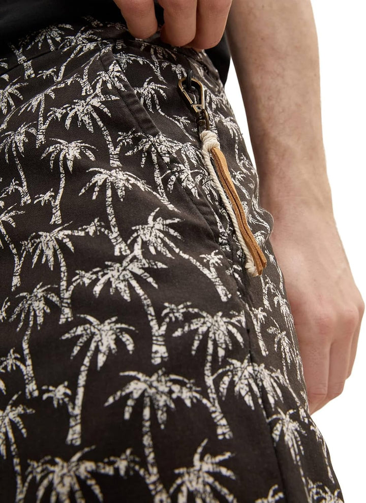 TOM TAILOR Herren Regular Slim Chino Bermuda Shorts 29 29706 - Black Big Palm Design, 29 29706 - Bla