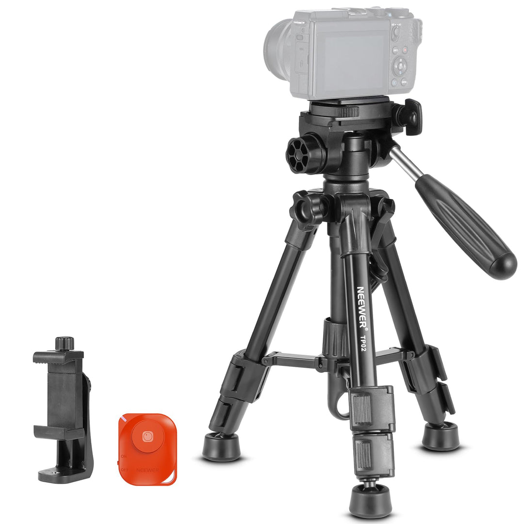 NEEWER Basic Mini Tischstativ für iPhone & Kamera mit 3 Wege Schwenk Neigekopf, Griff & Fernbedienun