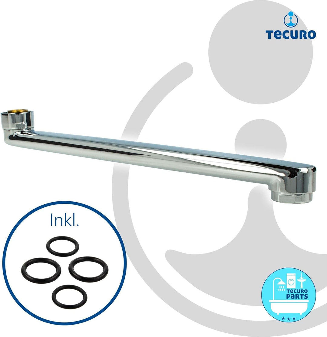 tecuro S-Auslauf für Wand-Armaturen 3/4 Zoll konisch dichtend, Länge 200 mm, Messing verchromt