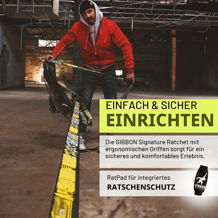 Gibbon Slacklines JibLine 15m Trickline Set inkl. Ratschenschutz | Baumschutz | Sicherheitsverschlus