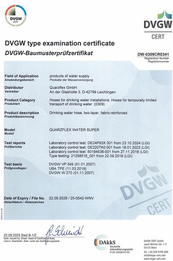 Quarzflex® Trinkwasserschlauch 13 mm (1/2"), 15 m Rolle KTW/DVGW