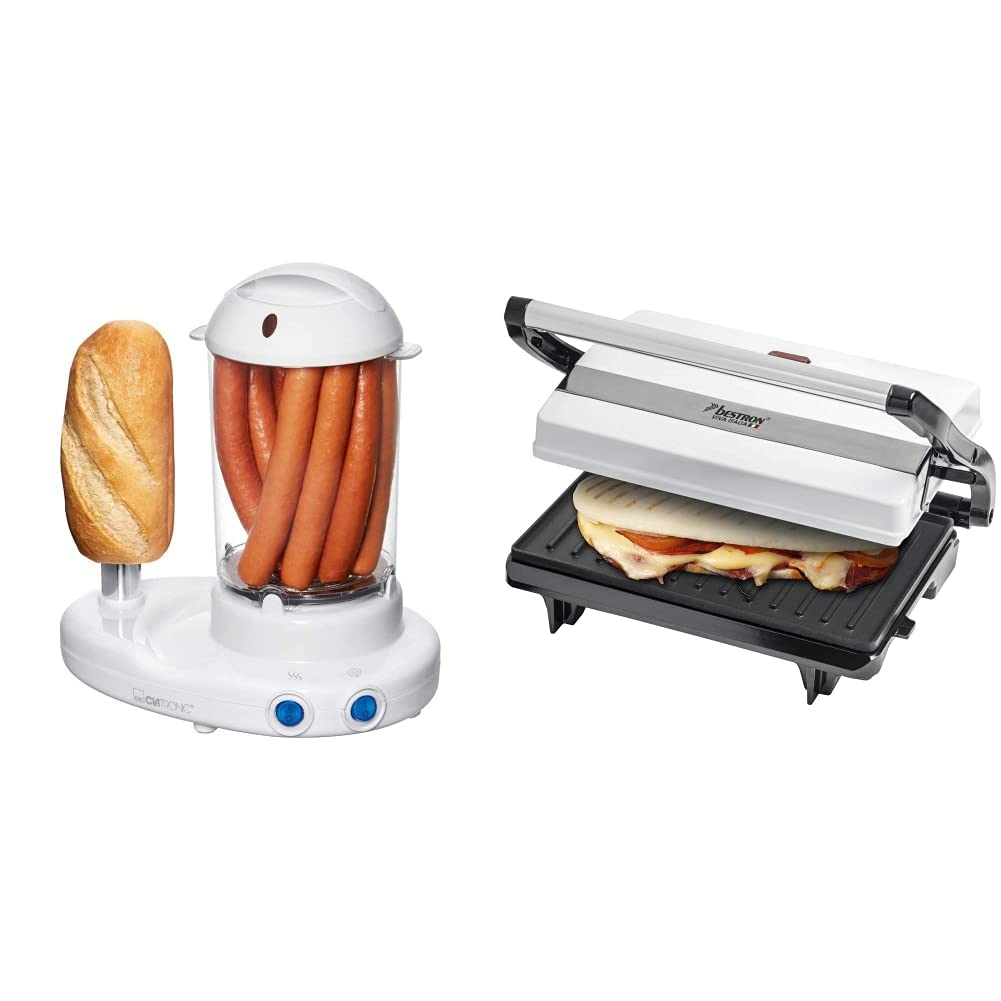 Clatronic HDM 3420 Hot-Dog-Maker inklusiv Eierkocher, weiss 251136 &amp; Bestron Kontaktgrill mit Auffan