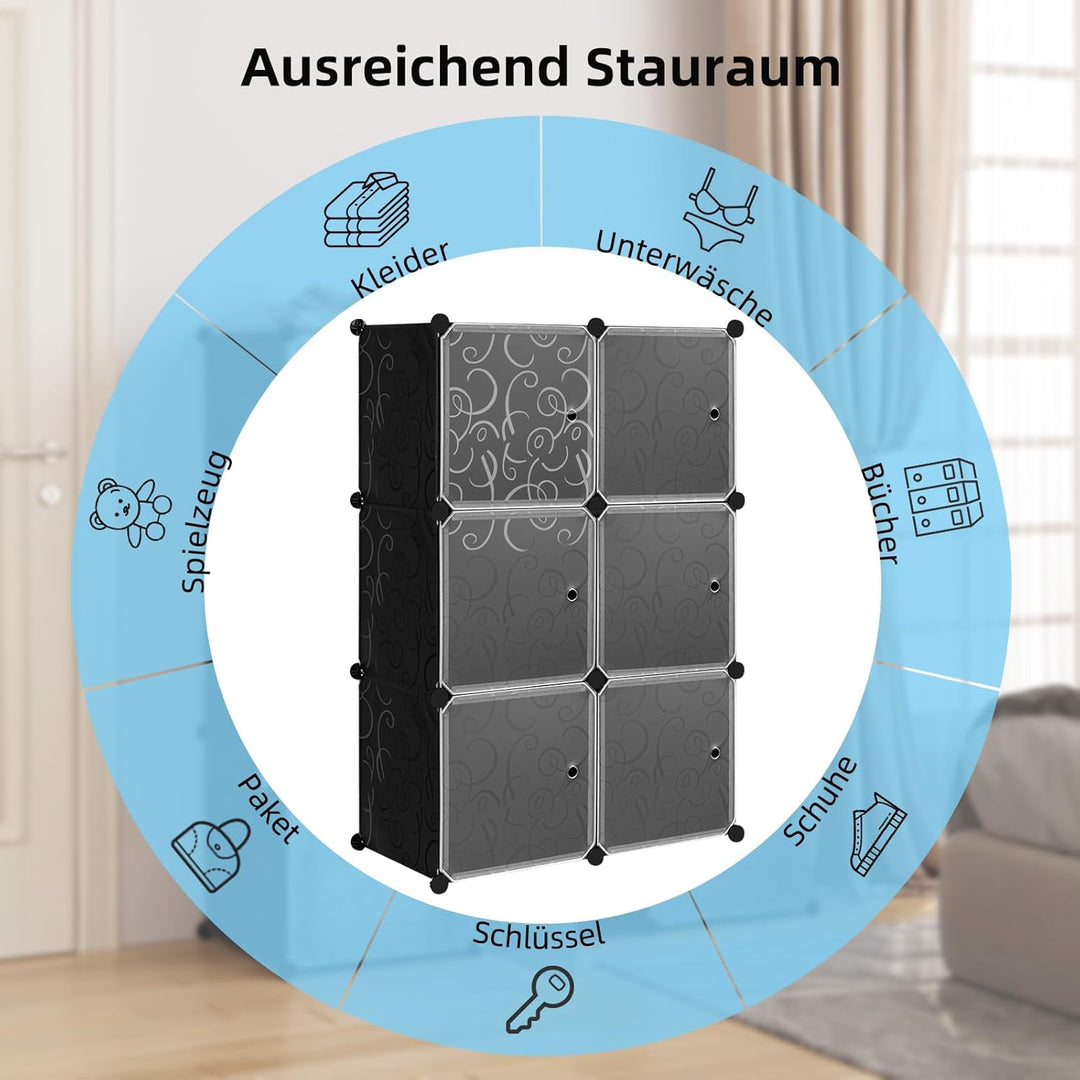 WOLTU Schuhboxen stapelbar, Schuhregal mit 6 Stapelboxen, Aufbewahrungsbox mit Tür, DIY Steckregal,
