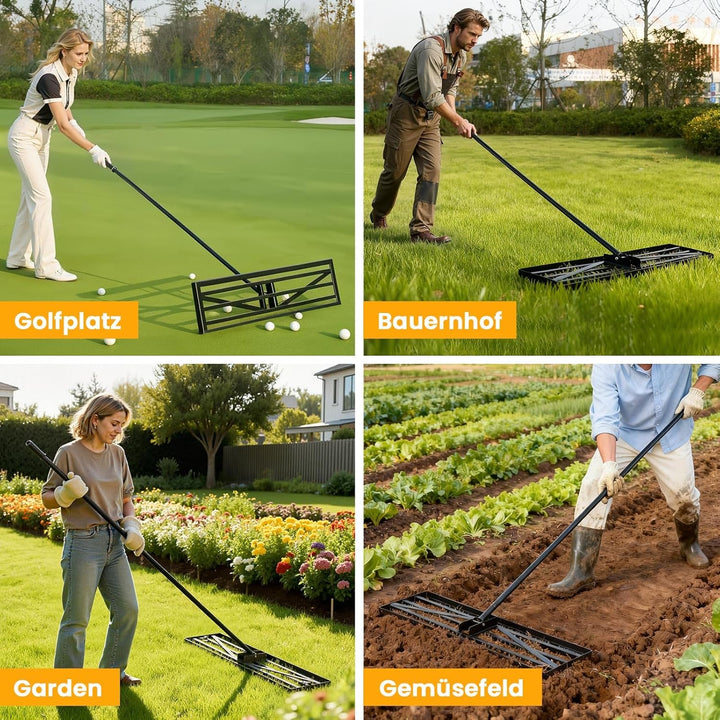 Rasen-Nivellierrechen 110x30cm Garten Lawn Leveling rake Rasen Rakel mit 210cm extra langem Stiel fu