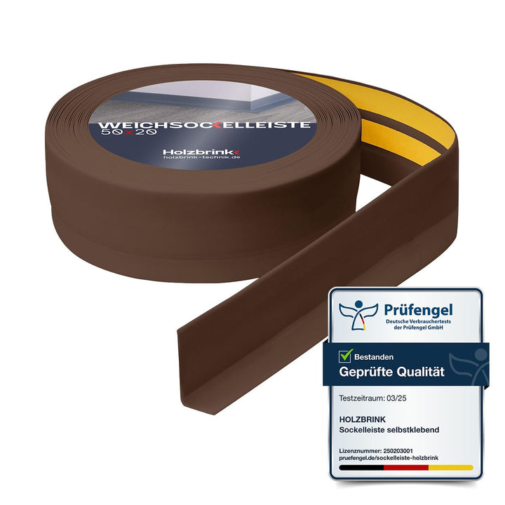 HOLZBRINK Weichsockelleiste selbstklebend SCHOKOLADE Knickleiste, 50x20mm, 25 Meter 25m