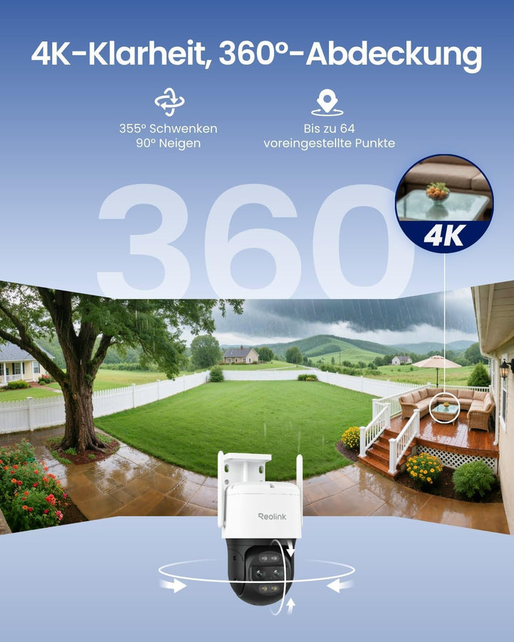 Reolink 4K 8MP PTZ Überwachungskamera Aussen mit Dual-Objektiv, 2,4/5GHz WLAN, Auto-Tracking, Smarte