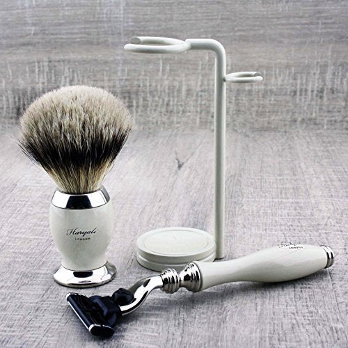 Rasierset für Männer mit Silberspitze Badger Rasierpinsel &amp; Gillette Mach3 Razor (austauschbarer Kop