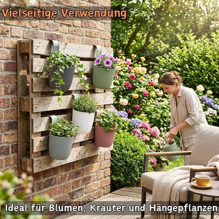 1 x Blumentopf zum Hängen, integriertes Drainagesystem, Farbe: Beige, Ø 15 cm, Pflanztopf-Kübel, Hän