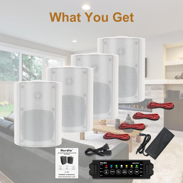 Herdio 4 Zoll Bluetooth Outdoor-Lautsprecher 400 Watt Wasserdicht Aussenlautsprecher für Garten, Ter