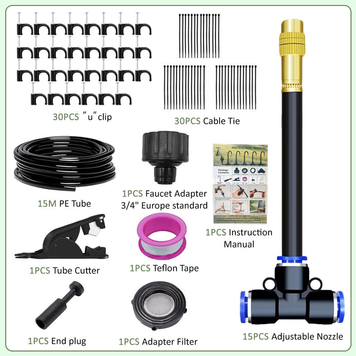 15M Quick-Connect Drip Irrigation System Kit,360° Curved Bewässerungssystem Garten,Automatische Bewä