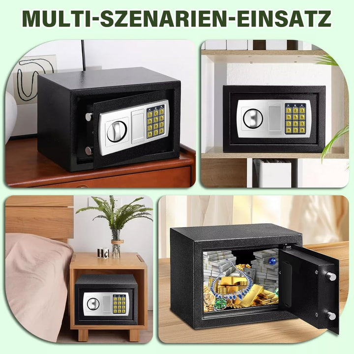 Tresor mit Zahelncode 8.5L, Schlüssel Elektronischer Möbeltresor, 2 Öffnungsarten, Feuerfest und Was