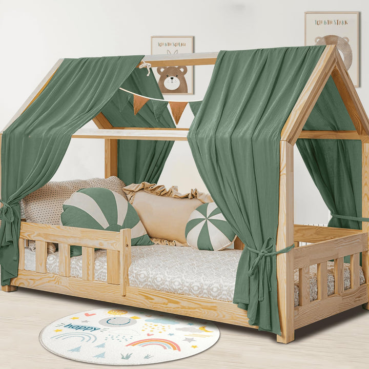 Hausbett Himmel Deko Set, Betthimmel Hausbett aus Musselin - 2 Betthimmel &amp; 1 Wimpelkette, für Junge