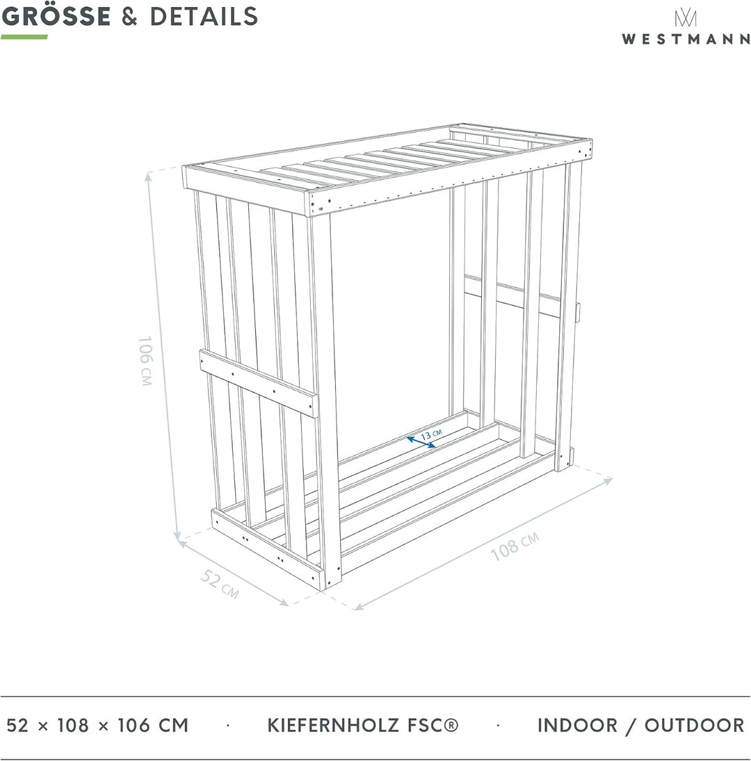 WESTMANN Kaminholzregal Harald 52x108x106 cm Kiefernholz Brennholzregal