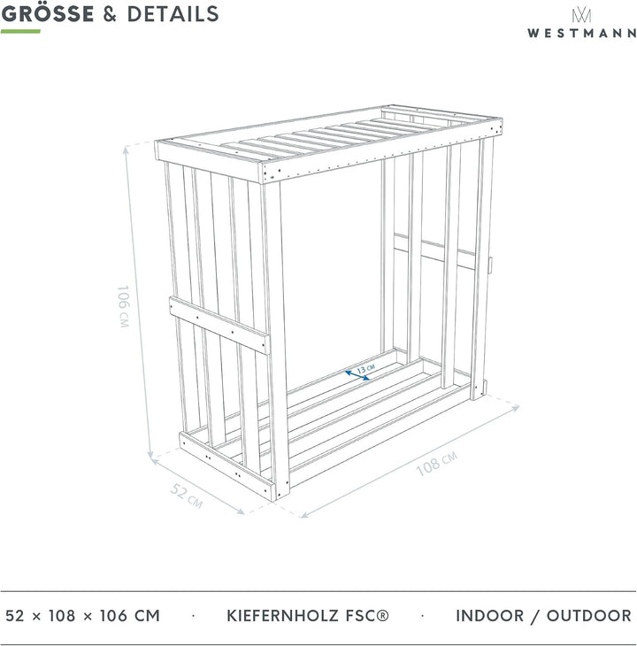 WESTMANN Kaminholzregal Harald 52x108x106 cm Kiefernholz Brennholzregal