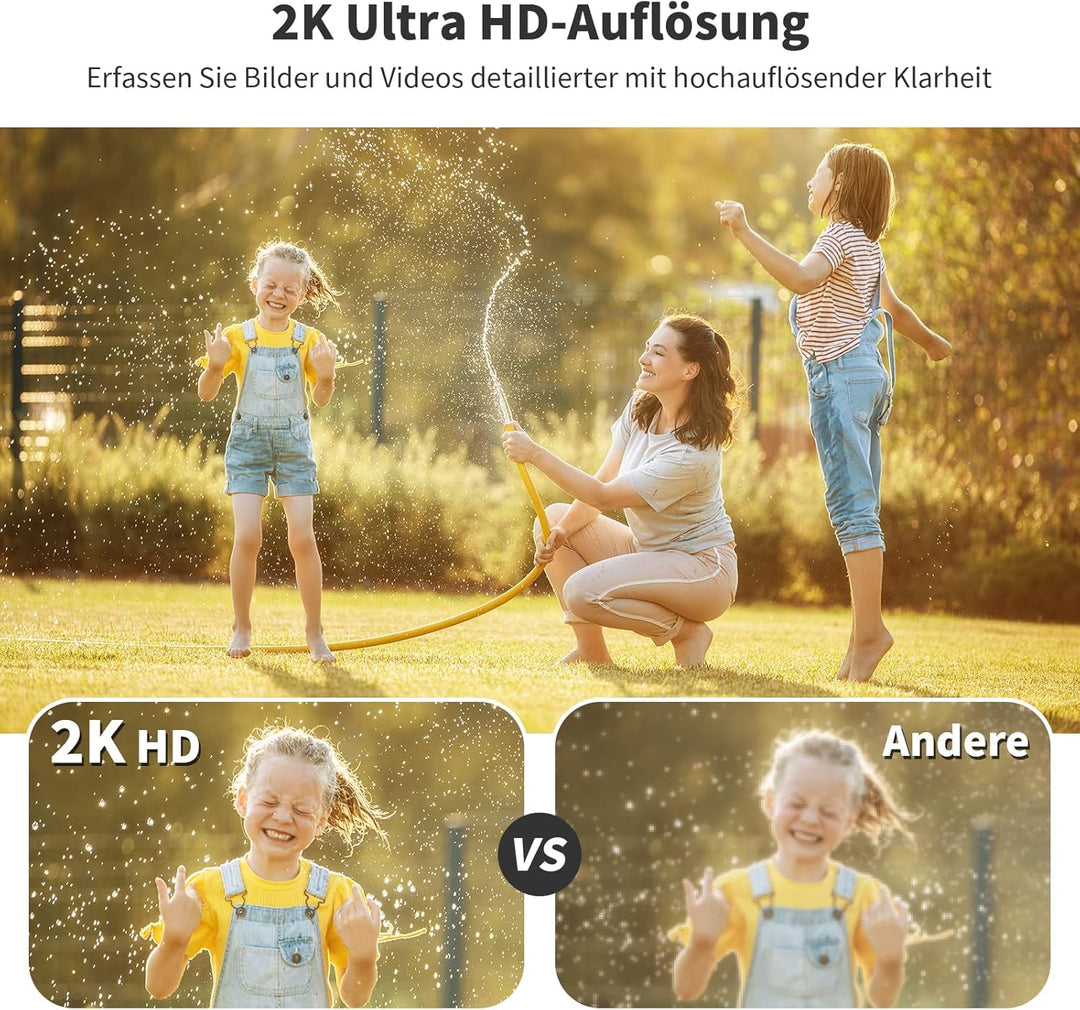 SEHMUA 2K Überwachungskamera Aussen Akku, 360° WLAN Aussenkamera mit Solar, 12 LEDs（500-Lumen） Outdo