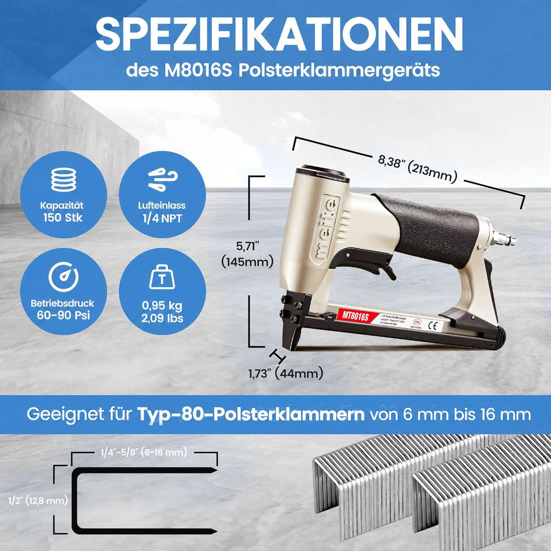 meite MT8016S Polsterhefter, 21 Gauge, Serie 80, 1,27 cm Krone, 0,6 cm bis 1,6 cm Länge, feiner Drah