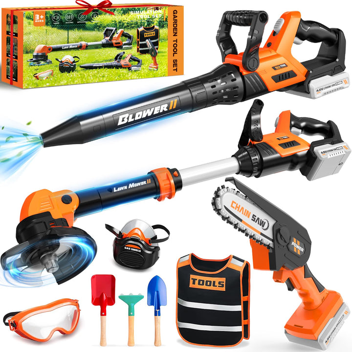 10 in 1 Gartenwerkzeug Kinder, Garten Outdoor Spielzeug ab 3 Jahre, Kinder Rasenmäher, Laubbläser &amp;
