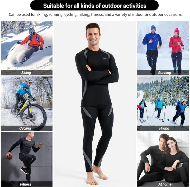 Thermounterwäsche Herren, Skiunterwäsche Winter Thermowäsche Set Funktionsunterwäsche Warm Weich Fun