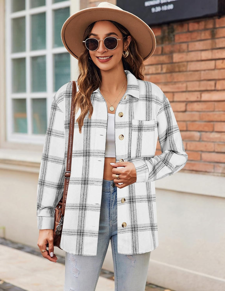 Zeagoo Damen Hemdjacke Karierte Hemdbluse Langarm Knopfleiste Flanell Bluse mit Tasche Lässige Bluse