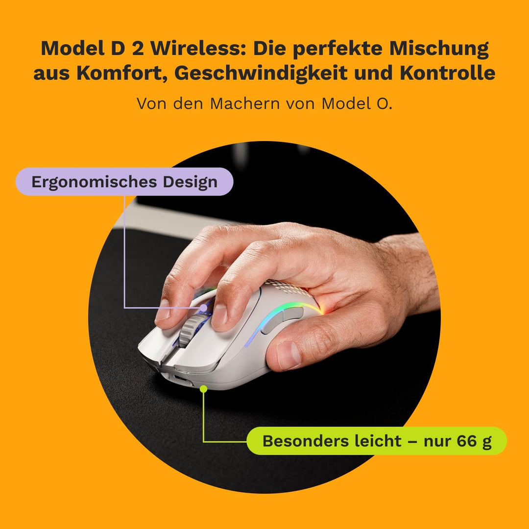 GLORIOUS Gaming Model D 2 Wireless Gaming Mouse - superleicht 66g, bis zu 210h Batterie, 26K Opt. Se