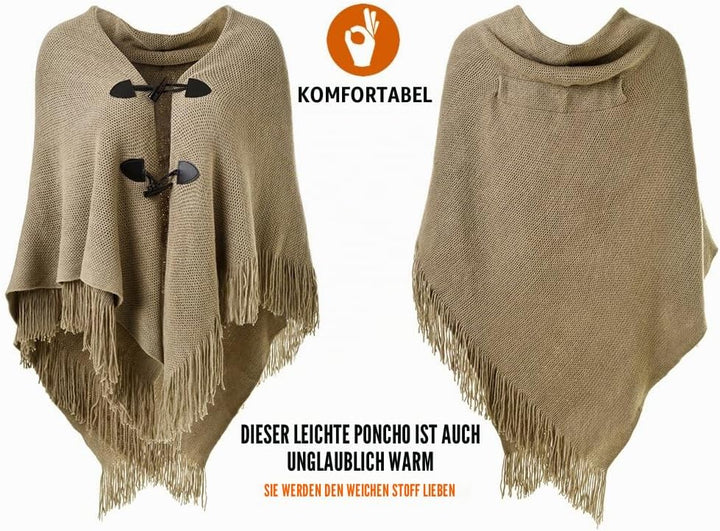 Ferand Damen Poncho Locker sitzender Cape Schal mit offener Vorderseite für Herbst und Winter Khaki,