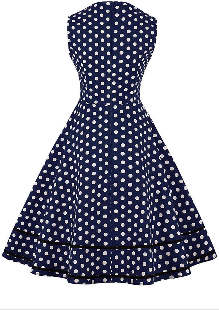 AXOE Damen 60er Jahre Polka Dot Vintage Rockabilly Kleid Abendkleider Navy S, Navy S