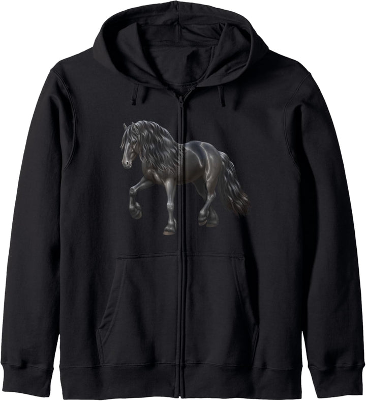 Schönes Rappe schwarzes Friesian Pferd Kapuzenjacke