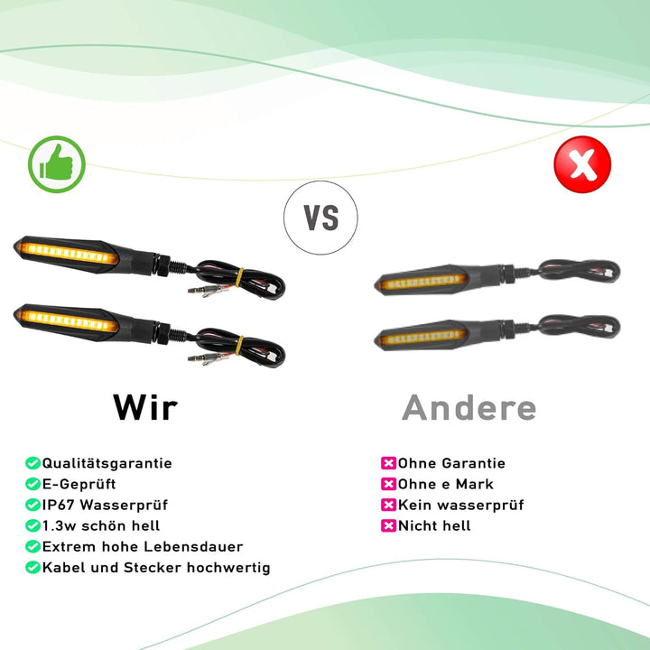E Mark Led Motorrad Laufeffekt Blinker mit Relais Lauflicht Sequentiell Schwarz Universal Quad ATV L