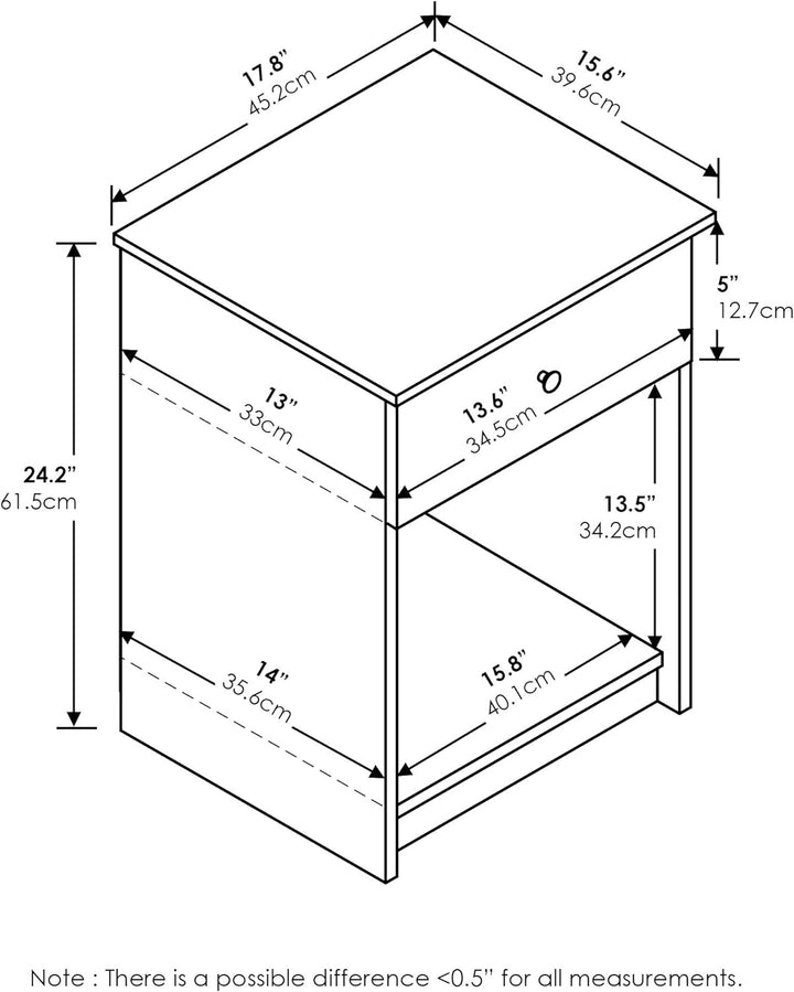 FURINNO Lucca Nachttisch, Weiss, 1 Stück Weiss 1-Pack, Weiss 1-Pack