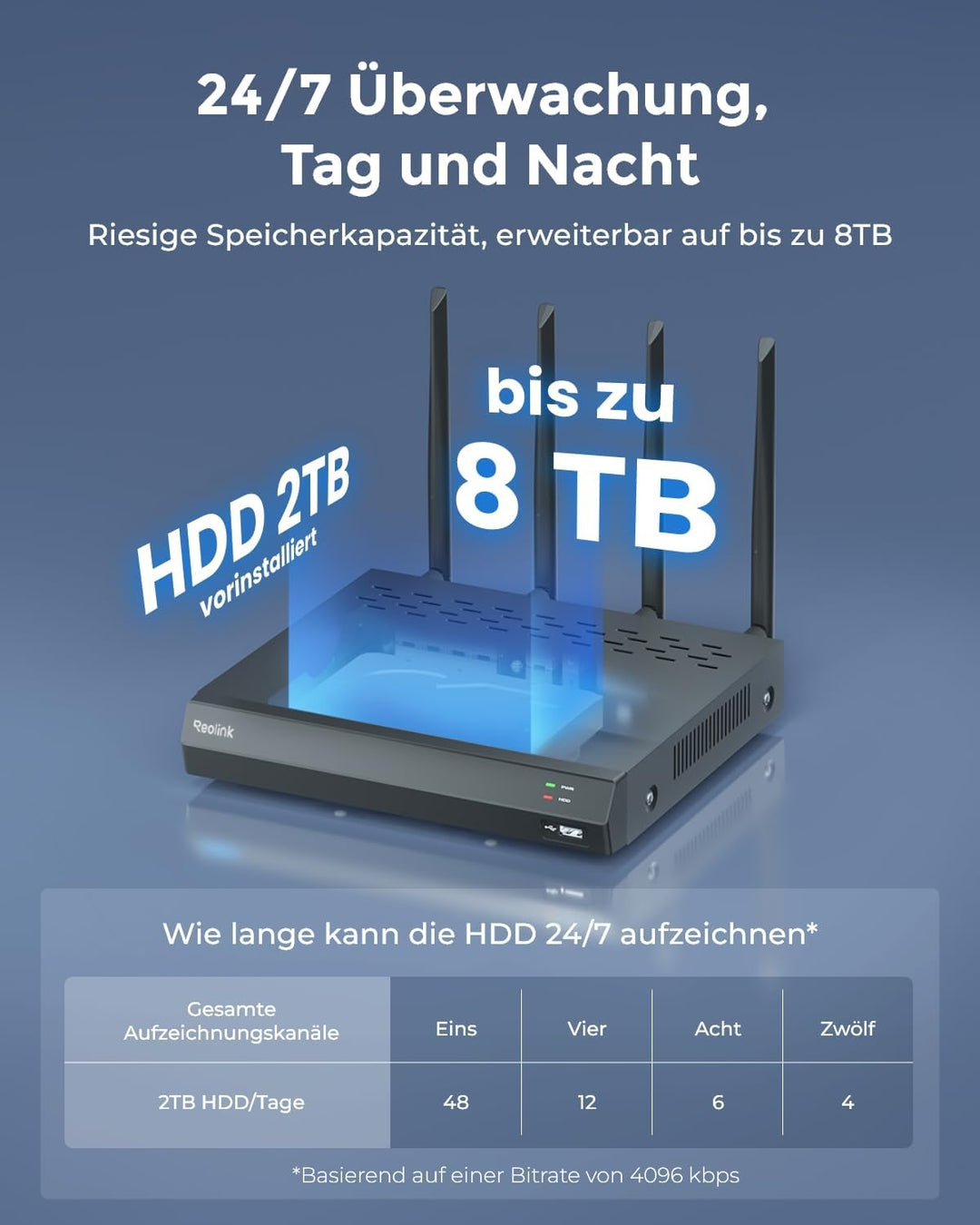Reolink 4K Wi-Fi 6 Überwachungskamera Set mit IK10 Vandalismusschutz, Farbnachtsicht, 12CH NVR mit 2