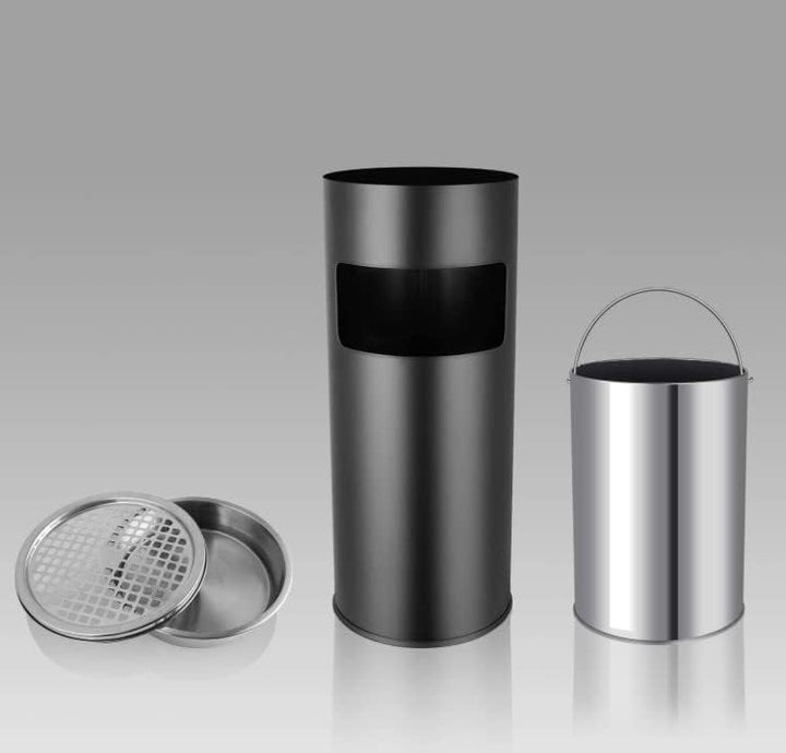 Standaschenbecher mit Papierkorb | Für Aussen und Boden mit Stahlgitter (Schwarz-1 Stück, 25 * 25 *